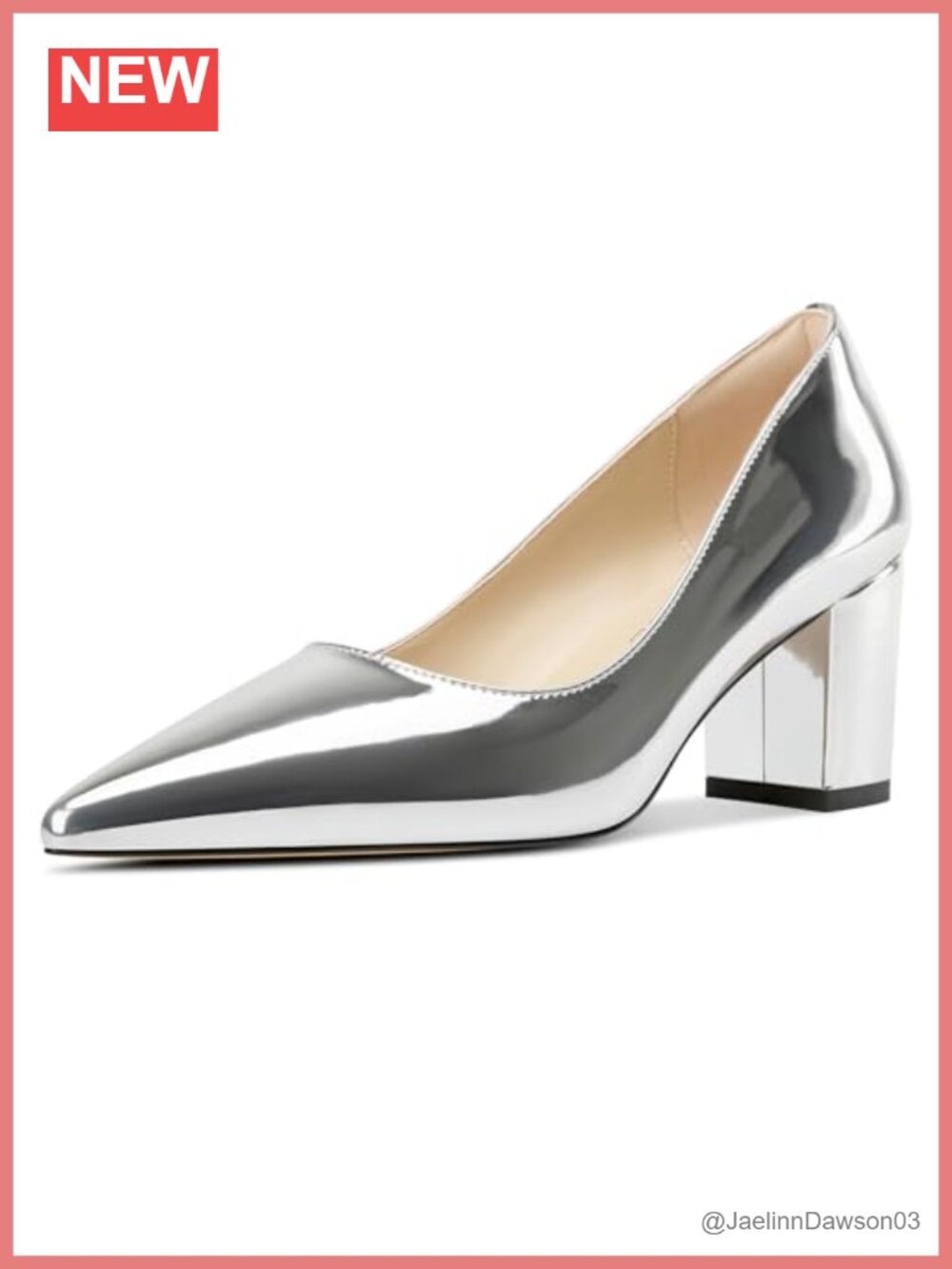 Women's Patent Leather Pointed Toe Block Heel Pumps 2.4"